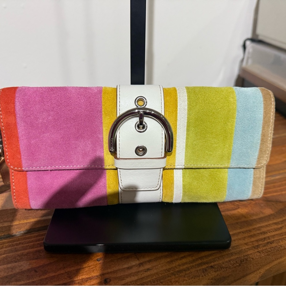 Coach Multicolor Suede Striped Clutch